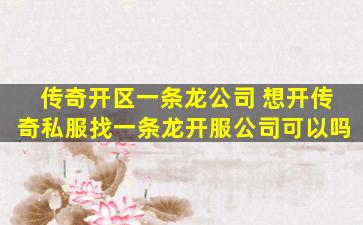 传奇开区一条龙* 想开传奇*找一条龙开服*可以吗